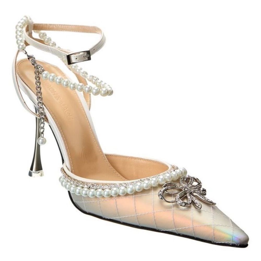 Mach & Mach Bow of Elizabeth Iridescent Faux Pearl  Sandals
